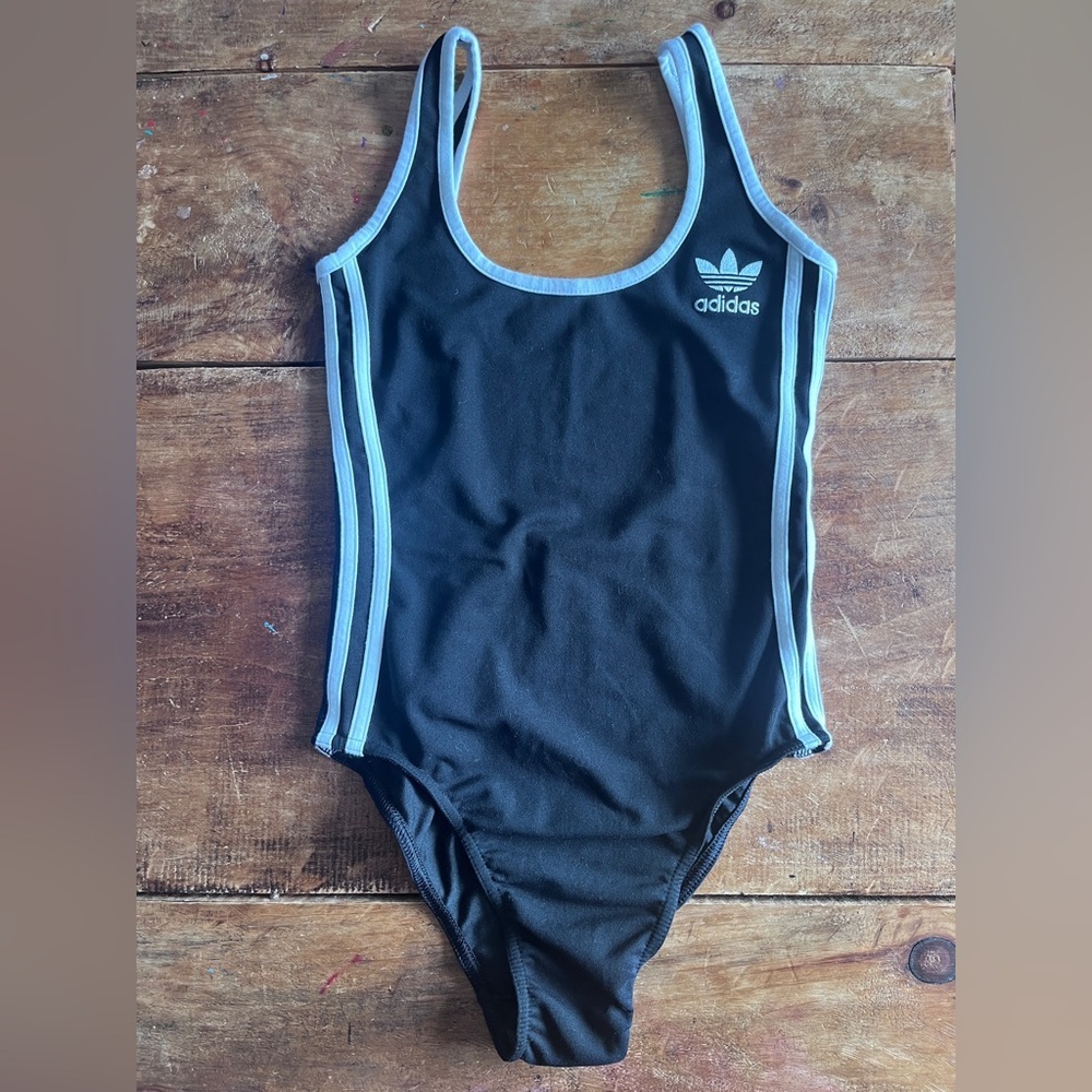 adidas Black One-Piece with Light Blue Trim coton blend